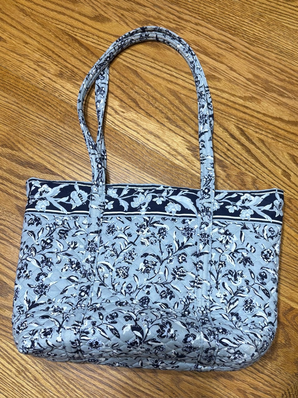 Vera Bradley Quilted Floral Handbag in Navy and Light Blue